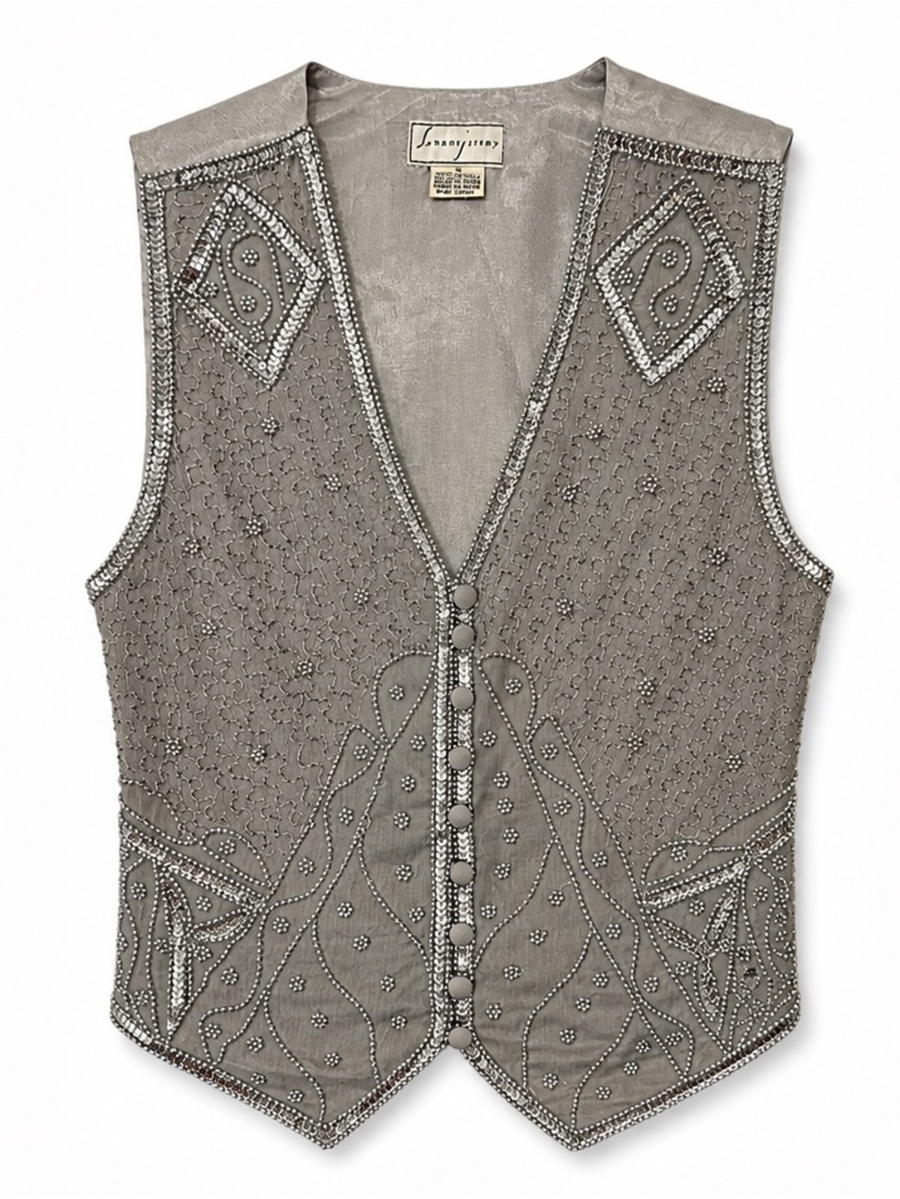 Spenser Jeremy Vintage Silver Beaded Sequin Women's 100% Silk Size S NWT